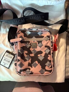 MCM Pink, Black & Gray Monogram Crossbody Messenger